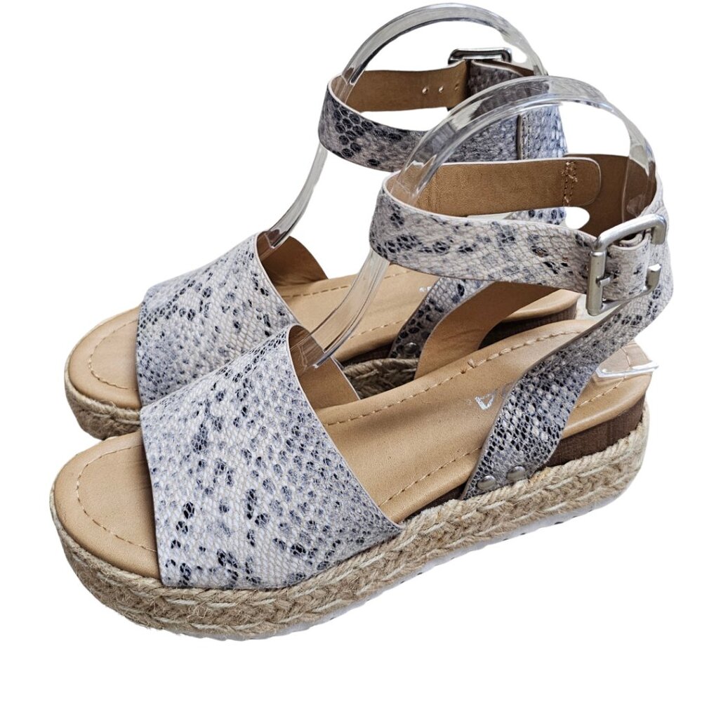 Soda Gray Snakeskin Animal Print Jute Boho Espadrille Platform Sandals Size 6.5